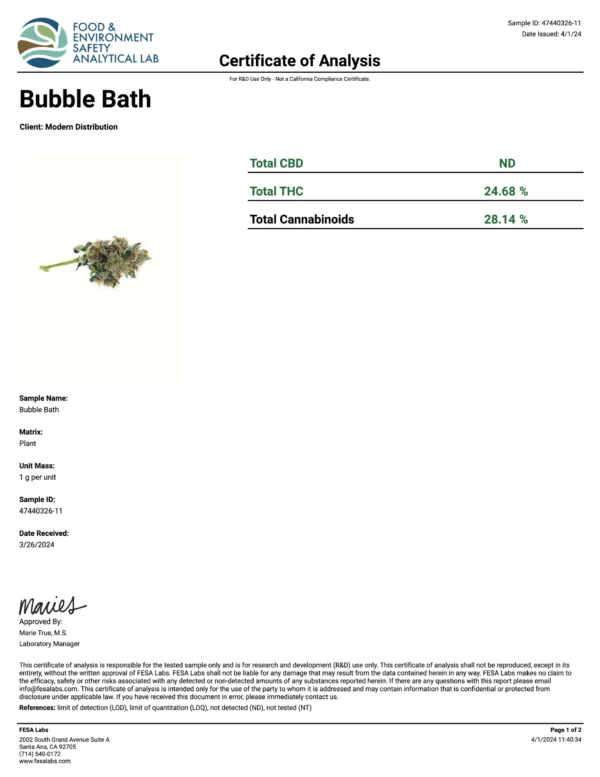 BUBBLE BATH THCa COA Flower Preroll