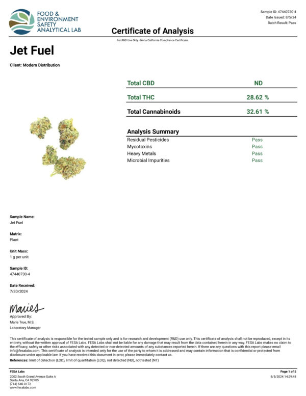 THCa flower Jet Fuel COA1