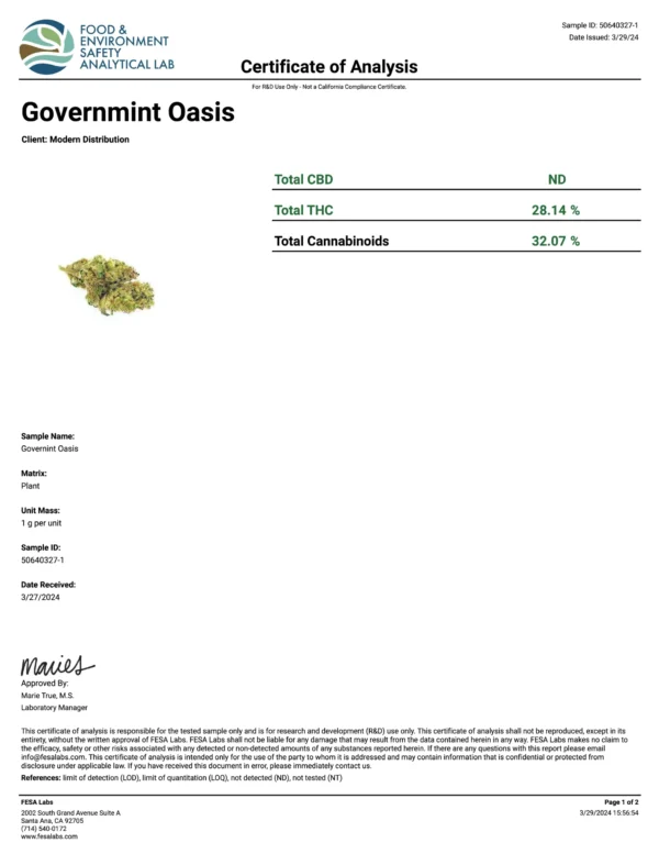 governmint oasis THCa COA