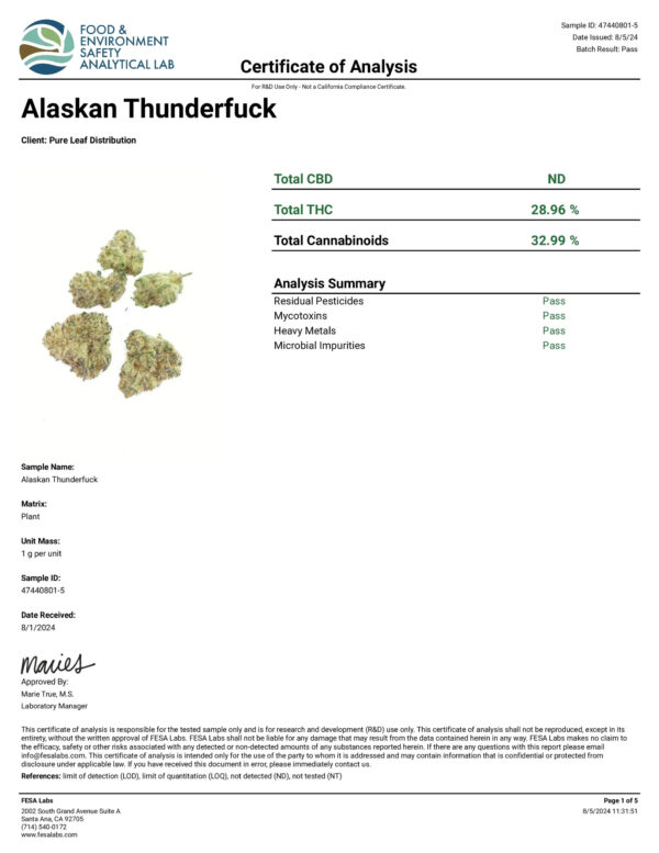 THCa flower Alaskan thunder fuck-COA