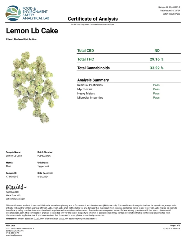 THCa Lemon Pound Cake COA